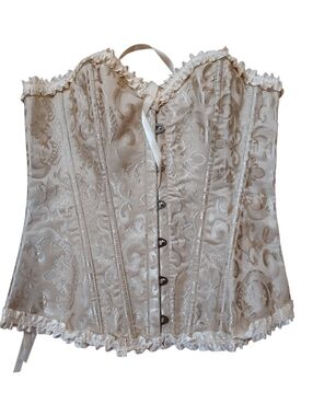New 💯 Ivory Brocade Corset Top with Ruffle Trim - Medium
